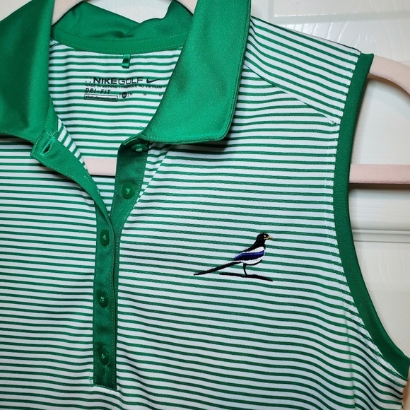 Nike Golf women's sleeveless polo Green stripe pullover size M Embroidered Bird - Picture 2 of 9